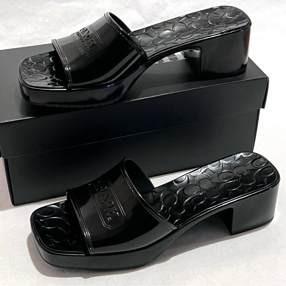 Coach Scarlett Rubber Block Heel Sandals Size 9 Black - Picture 4 of 13